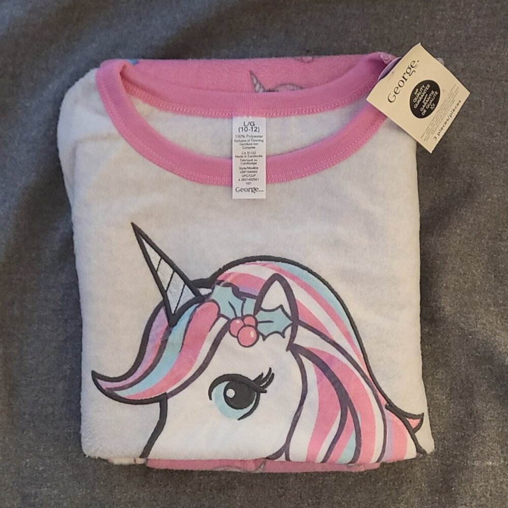 NEW GEORGE Girl's knit 2-pc set w/ socks Unicorn pajamas   Size 10-12 L/G